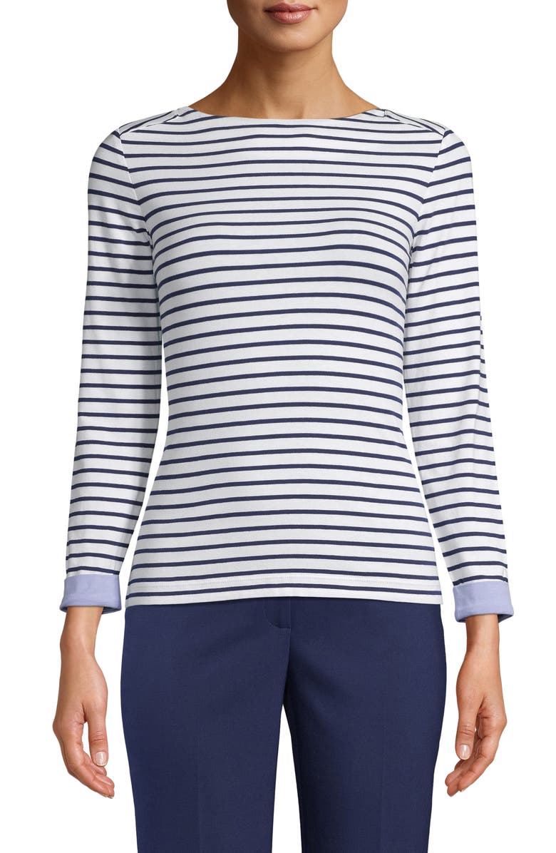 Anne Klein Stripe Contrast Cuff Top, Main, color, 