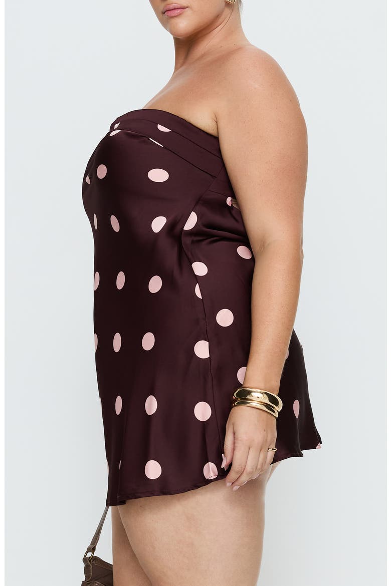 Phillipa Polka Dot Foldover Strapless Satin Minidress, Alternate, color, PLUM/ PINK POLKA DOT