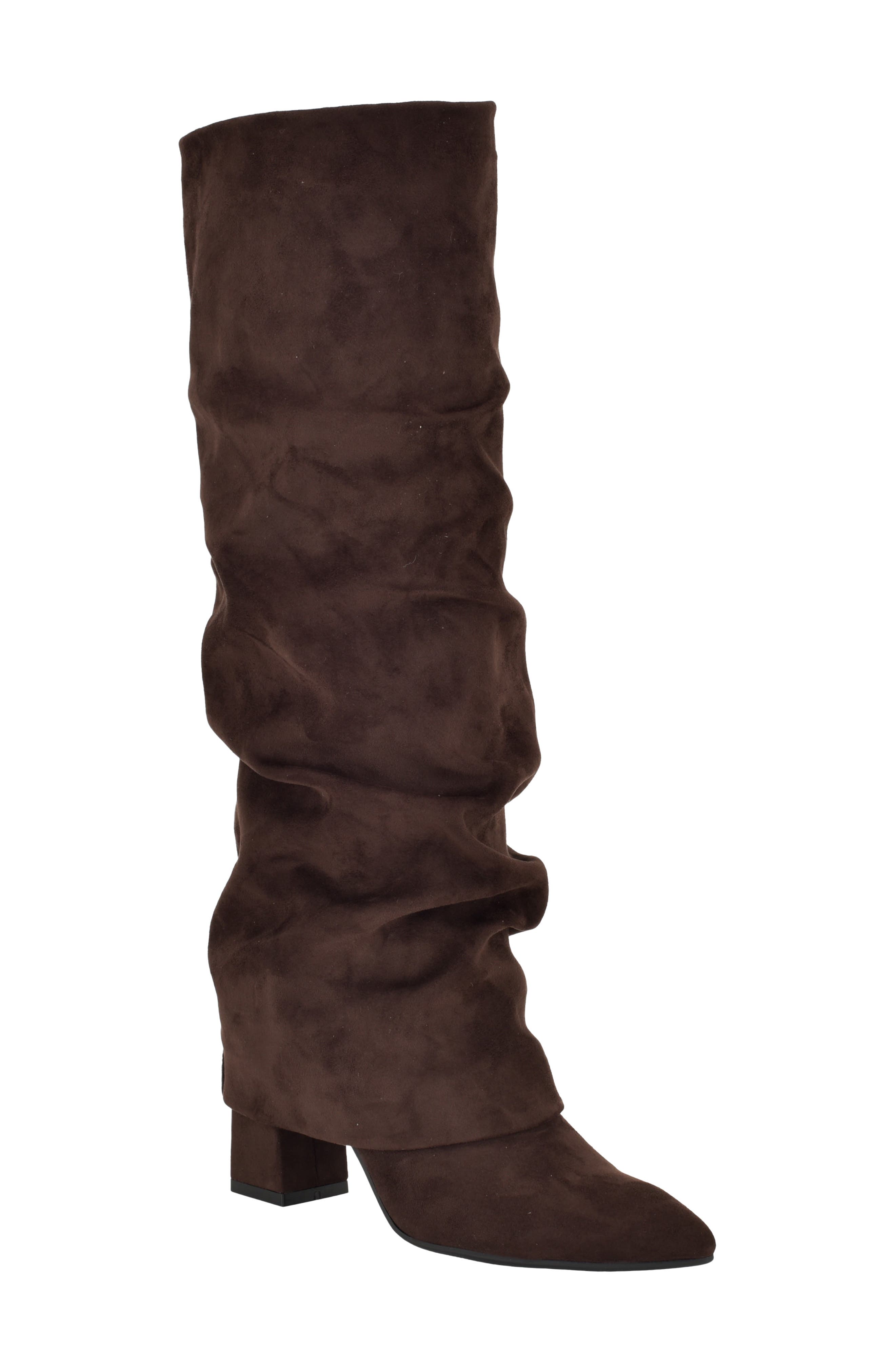 Geima Pointed Toe Slouch Foldover Boot, Main, color, DARK BROWN