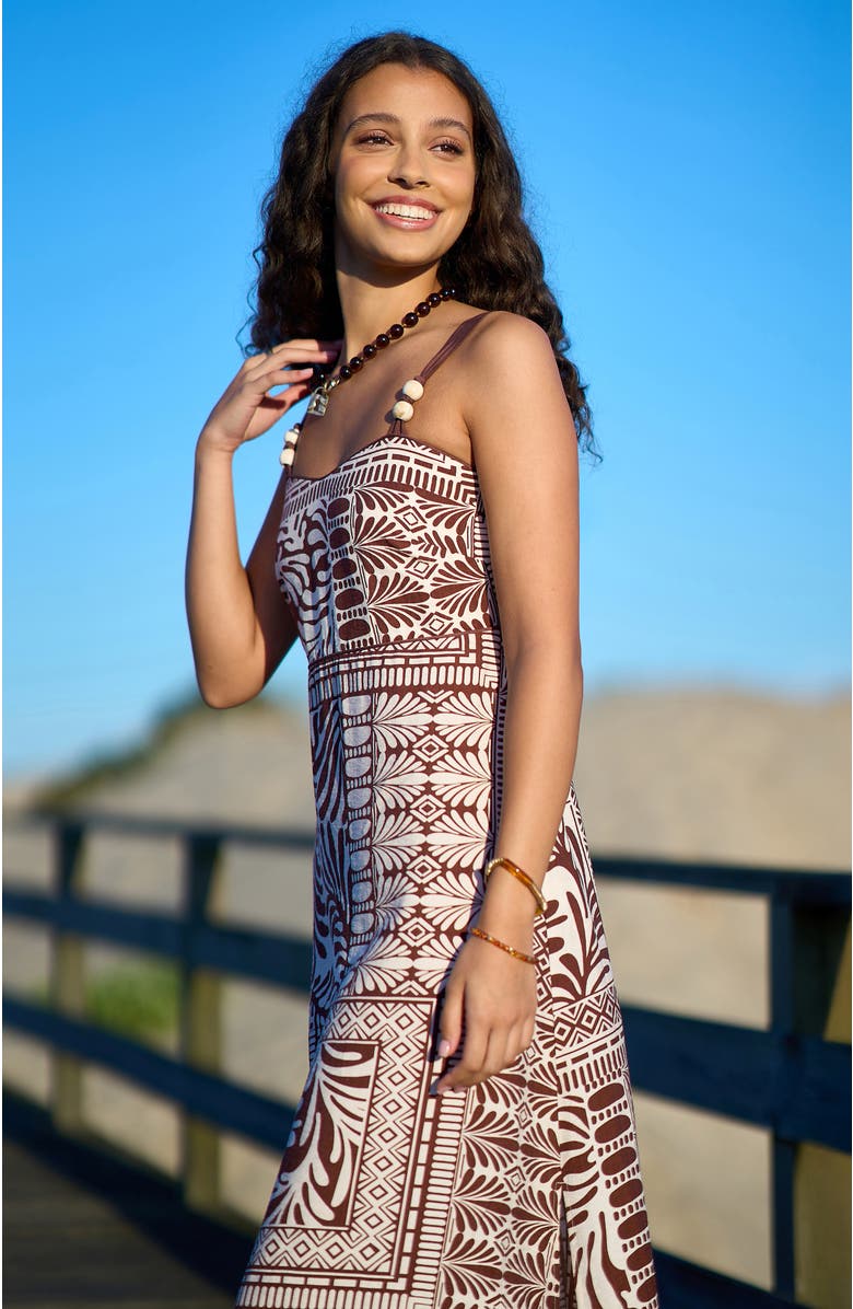 Yumi Printed Midi Dress, Alternate, color, Brown