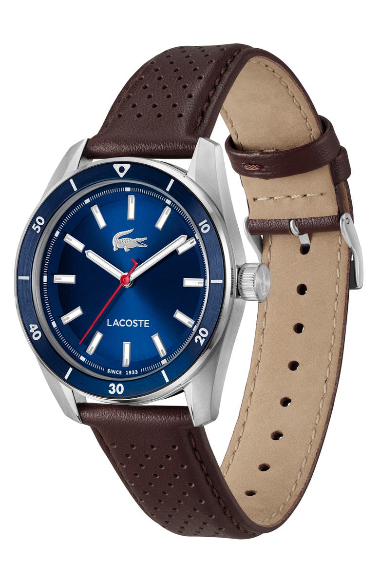 Lacoste Boston Leather Strap Watch, 39mm, Alternate, color, Brown
