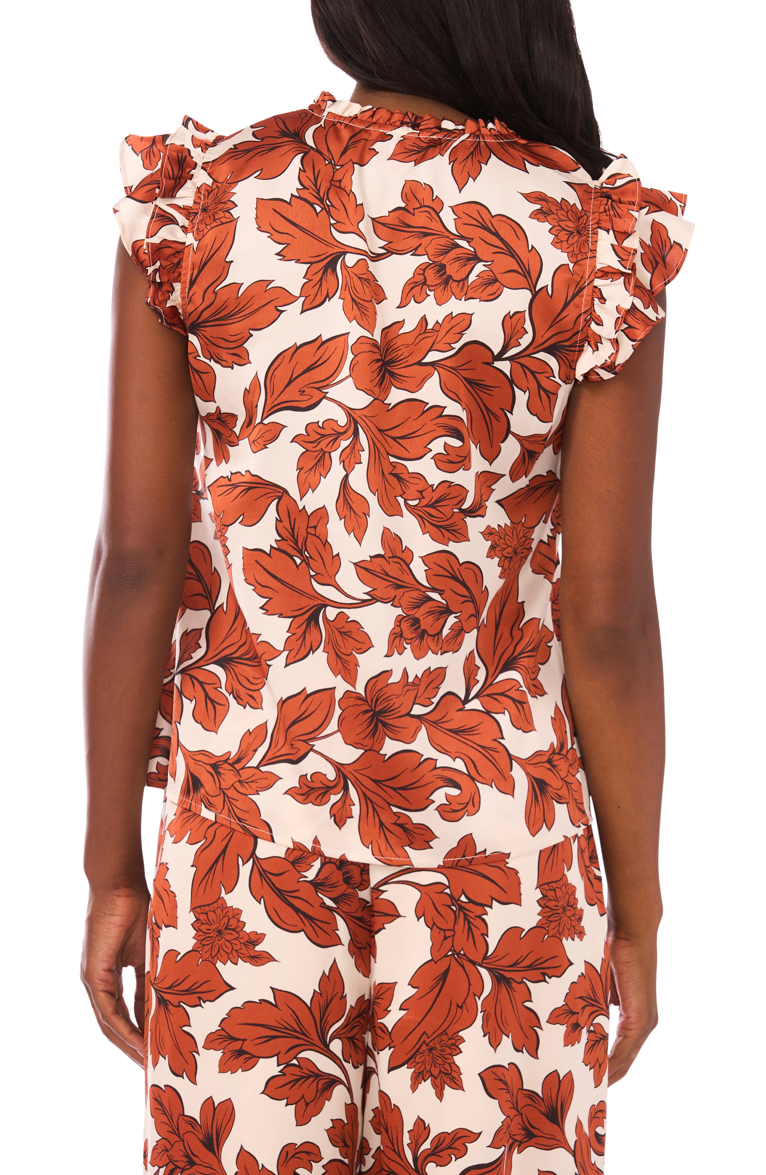 Floral Flutter Sleeve Satin Top - image 2