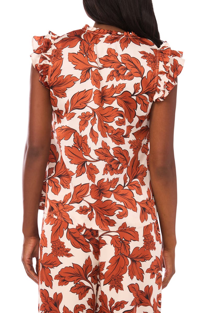 Vince Camuto Floral Flutter Sleeve Satin Top, Alternate, color, Peach Whip