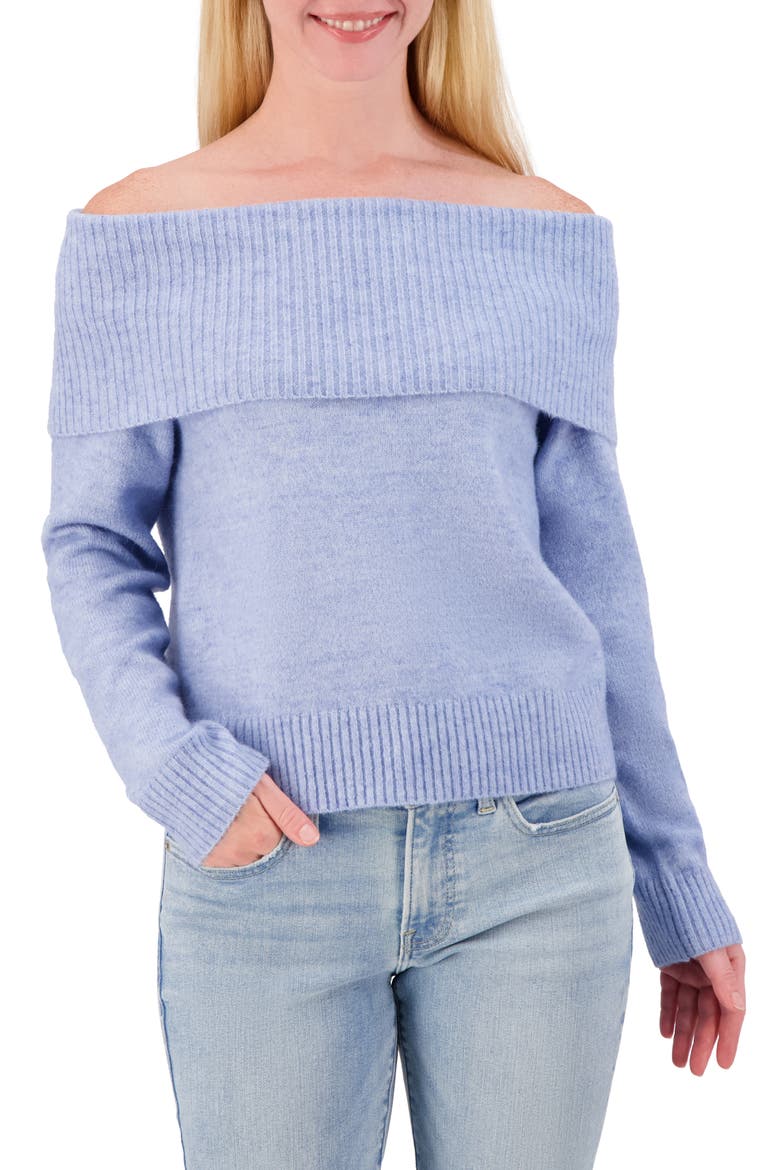 Off the Shoulder Sweater, Main, color, HEATHER LIGHT BLUE