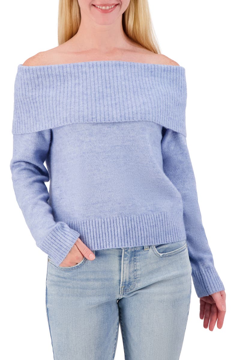 Lucky Brand Off the Shoulder Sweater, Main, color, Heather Light Blue