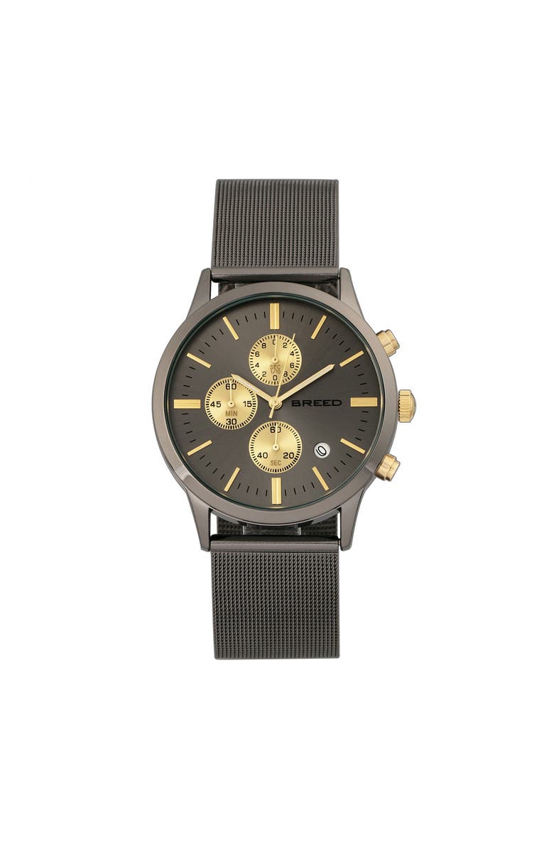 BREED Espinosa Chronograph Mesh-Bracelet Watch w/ Date, Main, color, Gunmetal