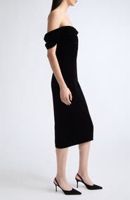 Carolina Herrera Off the Shoulder Stretch Velvet Midi Dress