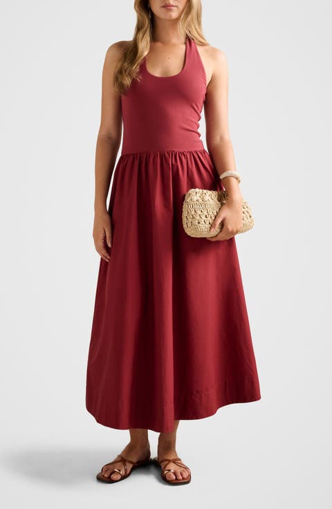 Margot Mixed Media Halter Neck Dress