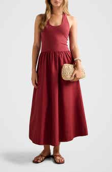 Margot Mixed Media Halter Neck Dress