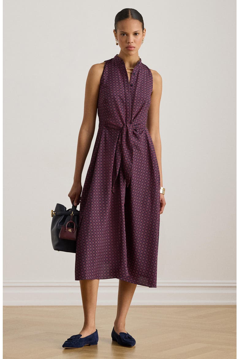 Tie Front Foulard Sleeveless Dress, Alternate, color, NAVY MULTI