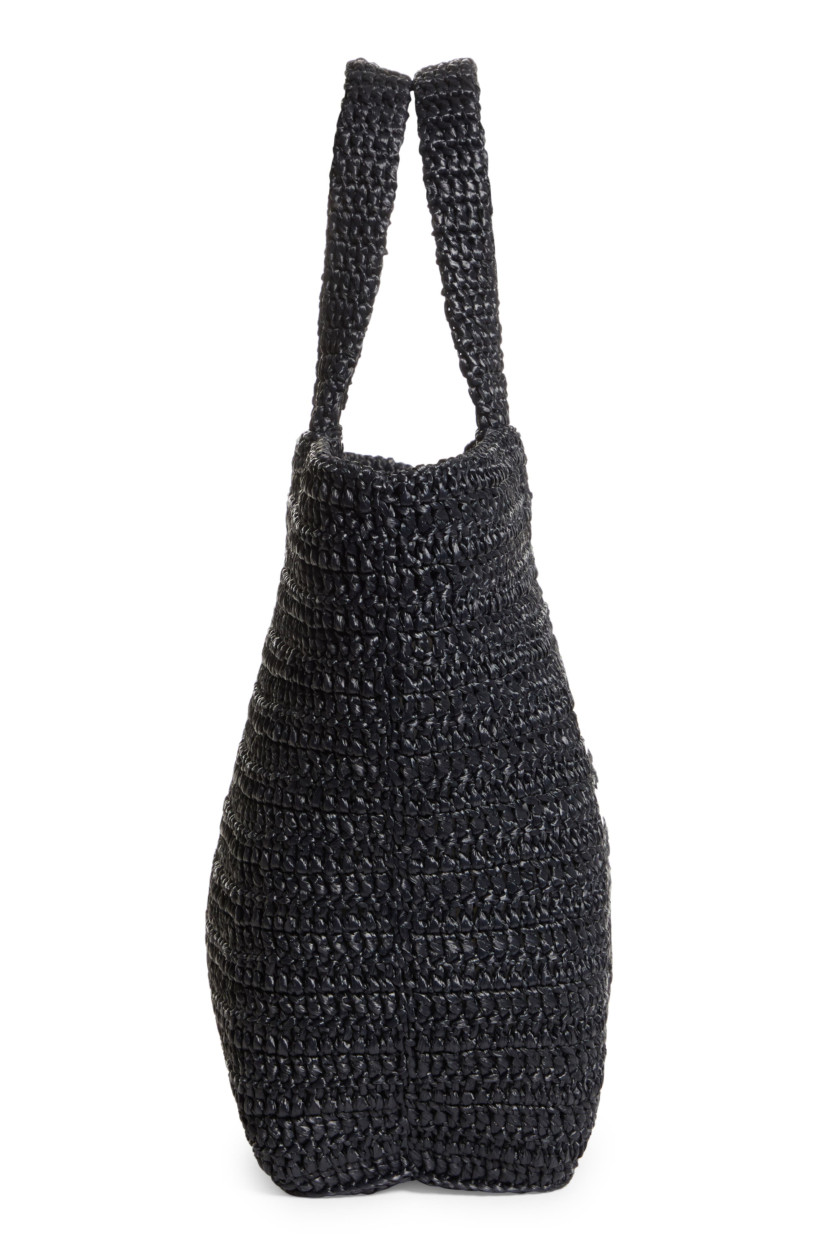 Saint Laurent Rive Gauche Logo Crochet Tote, Alternate, color, 