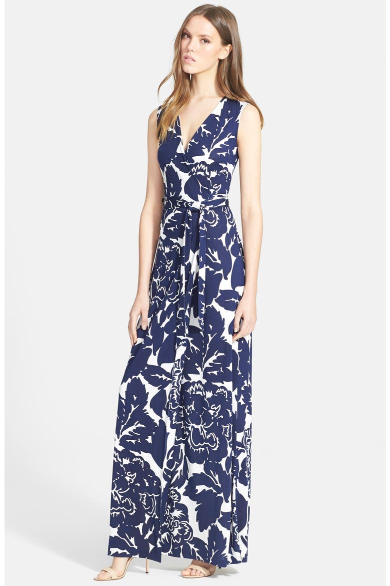 'New Yahzi Two' Print Silk Wrap Maxi Dress, Main, color, GIANT FLORAL SOLID MIDNIGHT