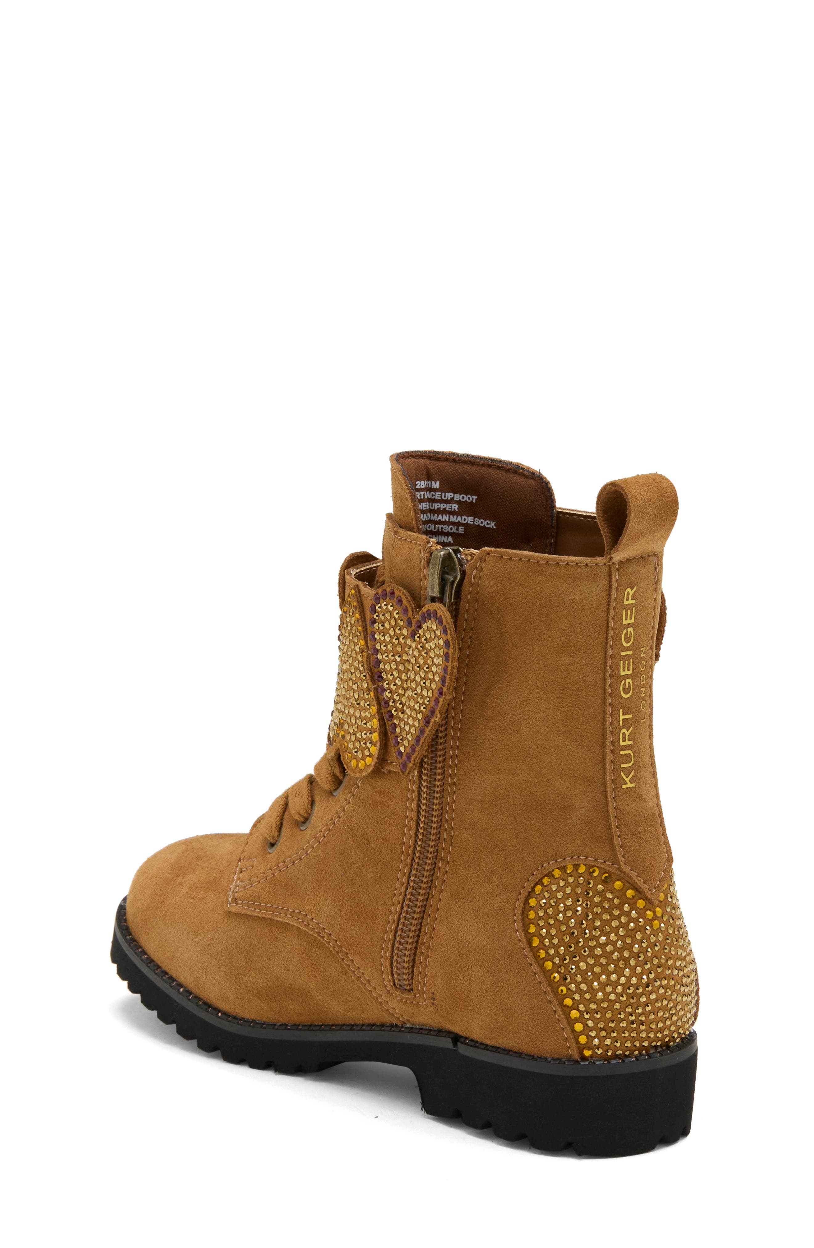 Kids' Min Heart Lace-Up Boot, Alternate, color, BROWN