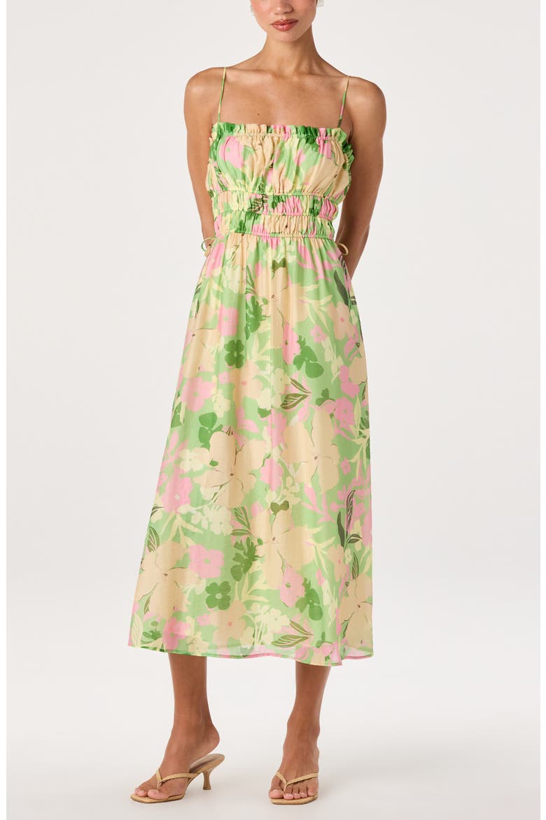 Maren Floral Print A-Line Dress, Main, color, GREEN FLORAL
