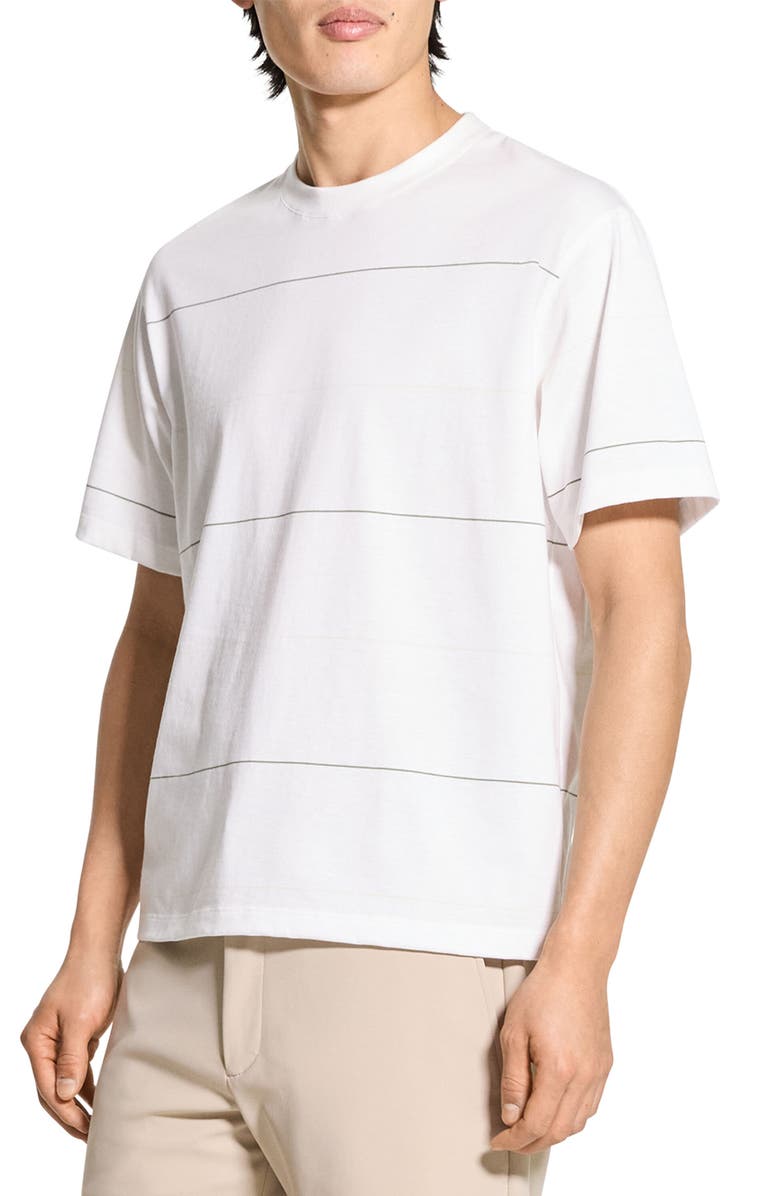 Theory Stripe Relaxed Pima Cotton T-Shirt, Alternate, color, White Multi