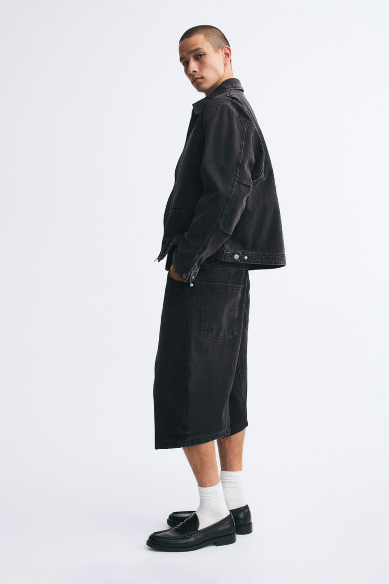 Baggy Barrel-Leg Denim Shorts, Alternate, color, Denim black