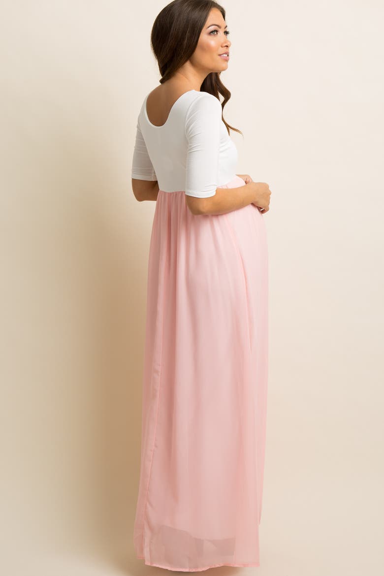 Petite Chiffon Colorblock Maternity Maxi Dress, Alternate, color, Light Pink