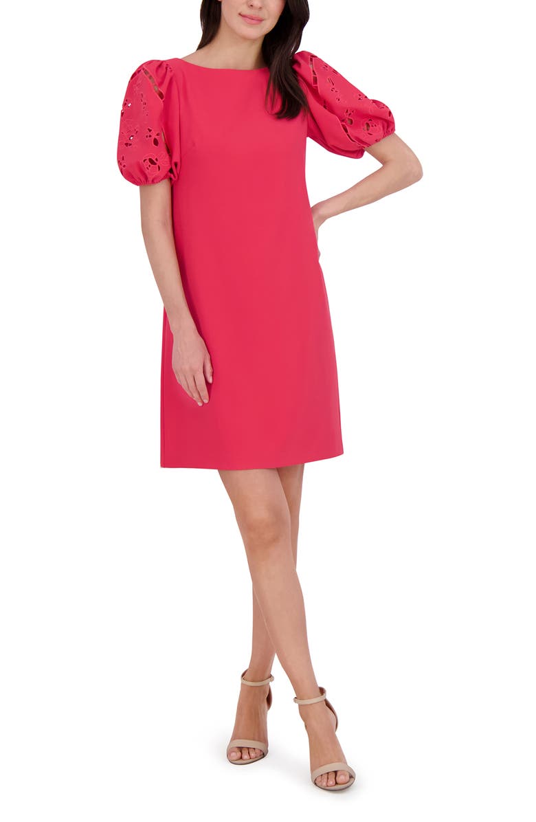 Vince Camuto Signature Puff Sleeve Crepe A-Line Dress, Alternate, color, Pink