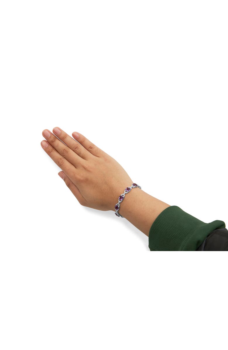 Haus of Brilliance Silver 7mm Cushion Cut Amethyst Gemstone and Diamond Tennis Link Bracelet, Alternate, color, White