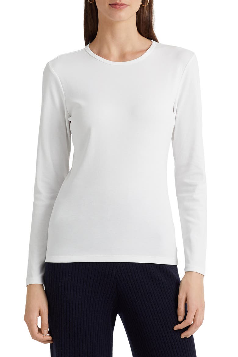 Long Sleeve Cotton Blend Top, Main, color, WHITE