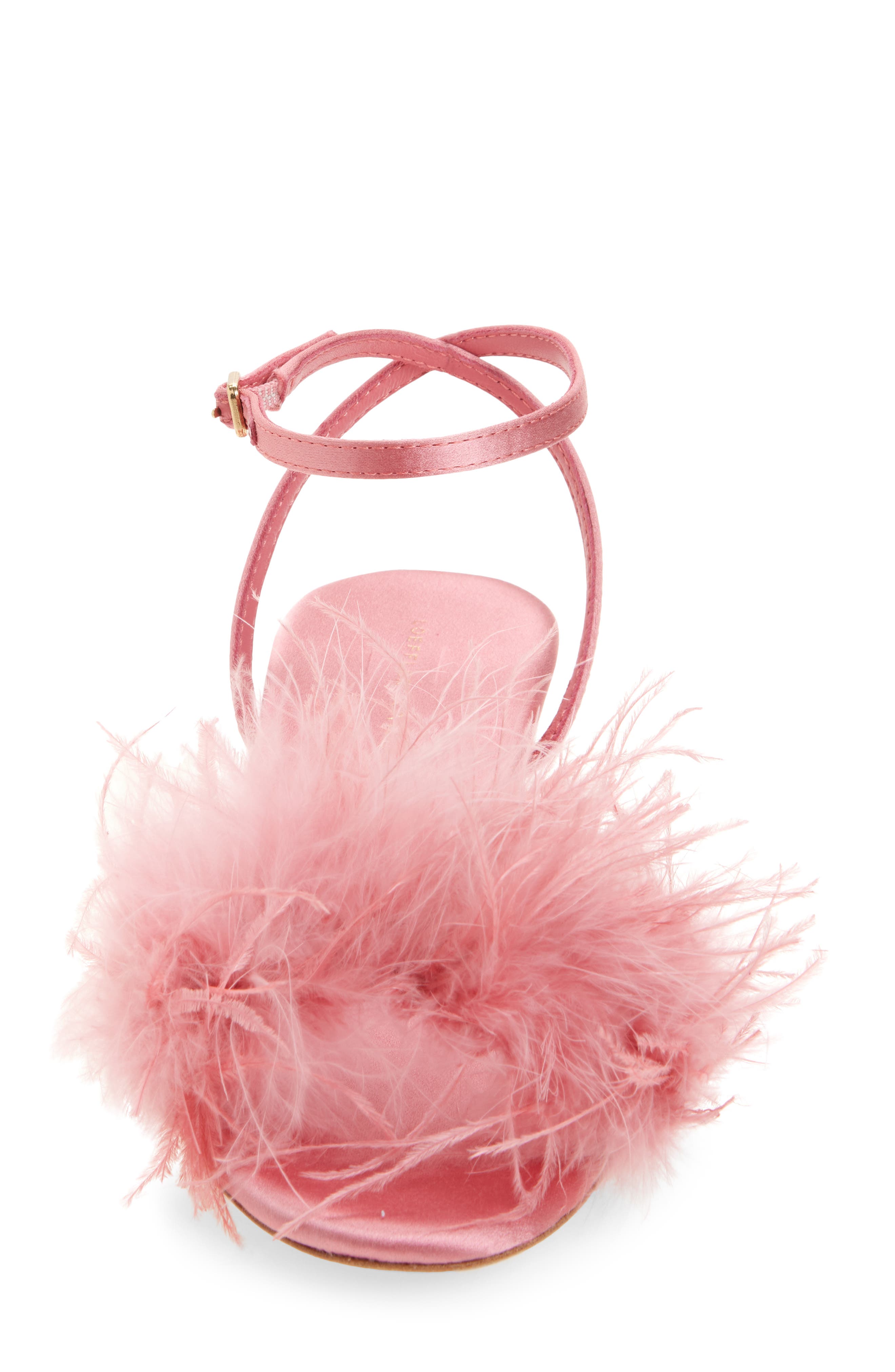 Loeffler Randall Senna Ostrich Feather Ankle Strap Sandal, Alternate, color, Rose