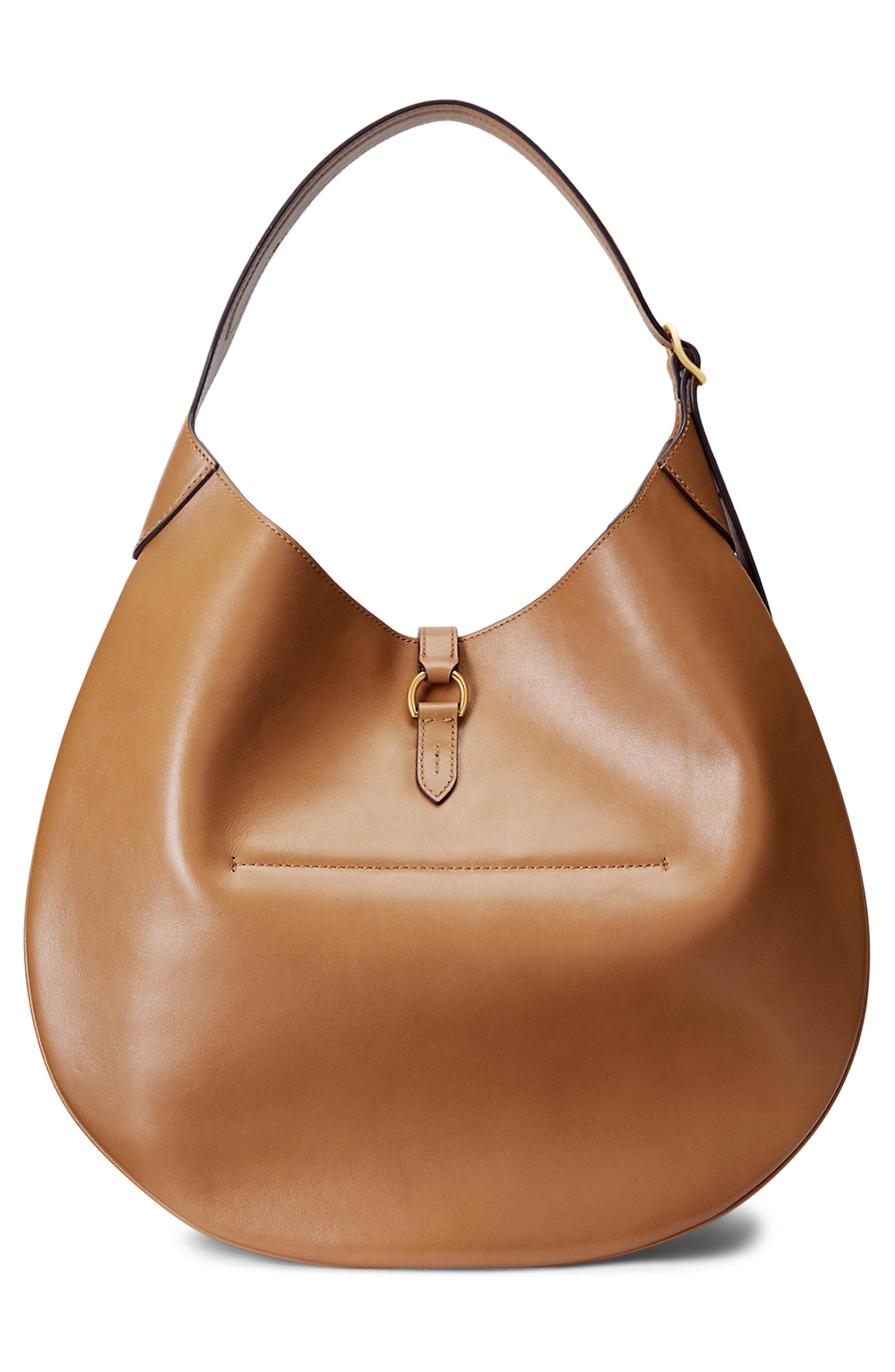 Polo Ralph Lauren Large Polo ID Leather Shoulder Bag, Alternate, color, Tan