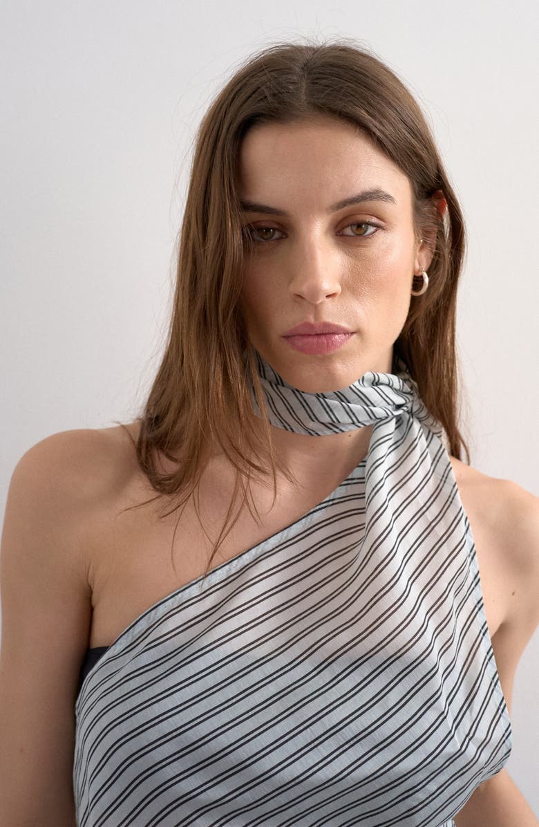 Topshop Stripe Scarf Open Back Halter Top, Alternate, color, Medium Blue