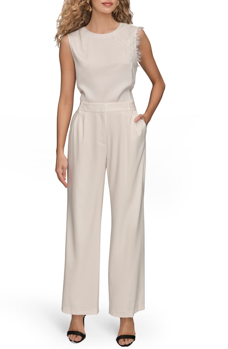 Donna Karan New York Pleated Wide Leg Pants, Alternate, color, Cream