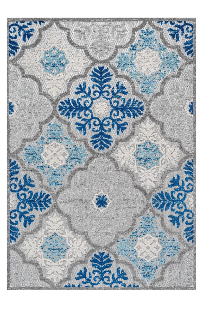 JONATHAN Y Cassis Ornate Ogee Trellis Indoor/Outdoor Area Rug, Main, color, Light Gray/Blue