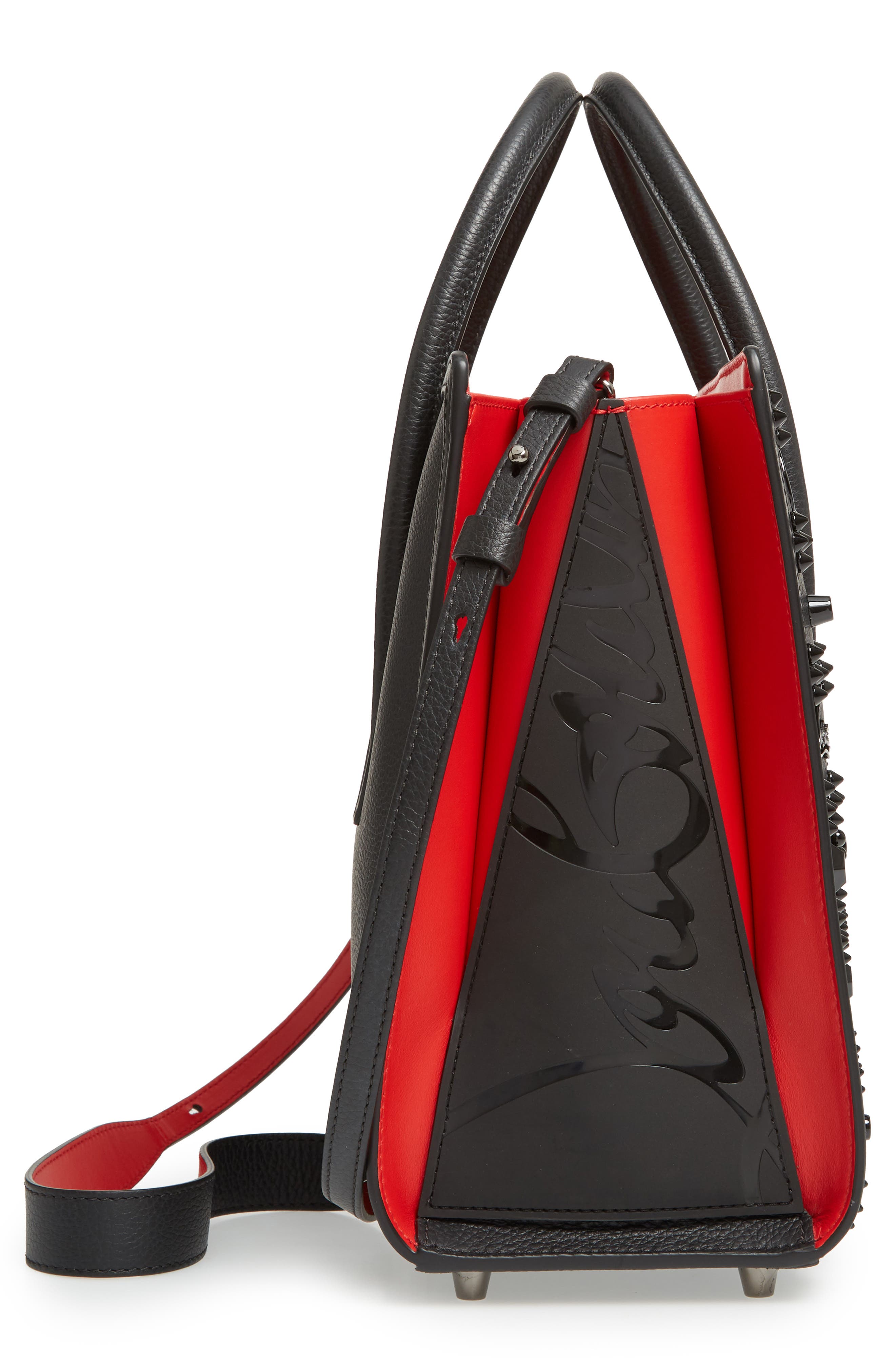 Christian Louboutin Medium Paloma Studded Leather Satchel, Alternate, color, B253 Black/Ultrablack