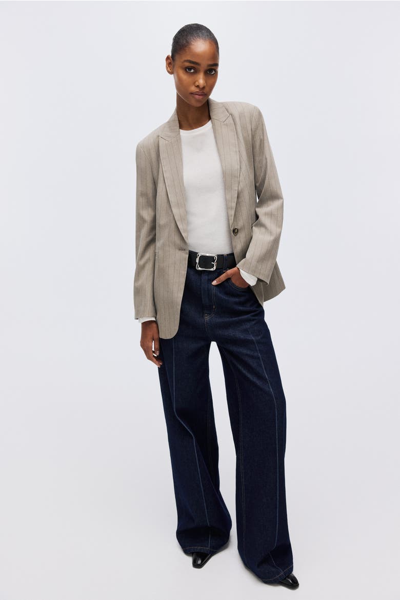 Single-breasted Blazer, Alternate, color, Beige/pinstriped
