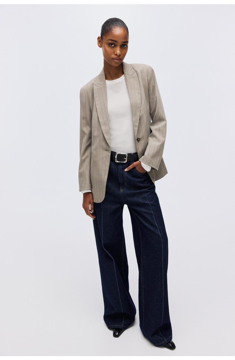 H&M Single-breasted Blazer, Alternate, color, Beige/Pinstriped