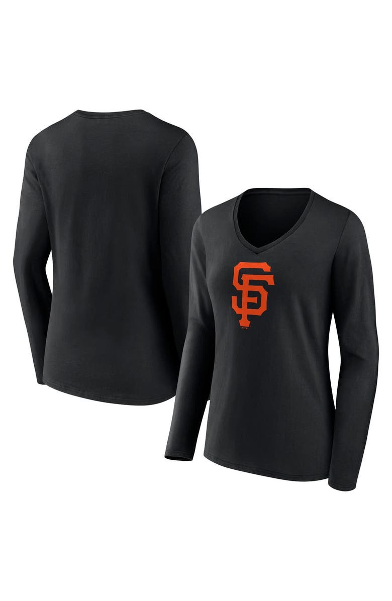 FANATICS Women's Fanatics Branded Black San Francisco Giants Official Logo V-Neck Long Sleeve T-Shirt, Main, color, 