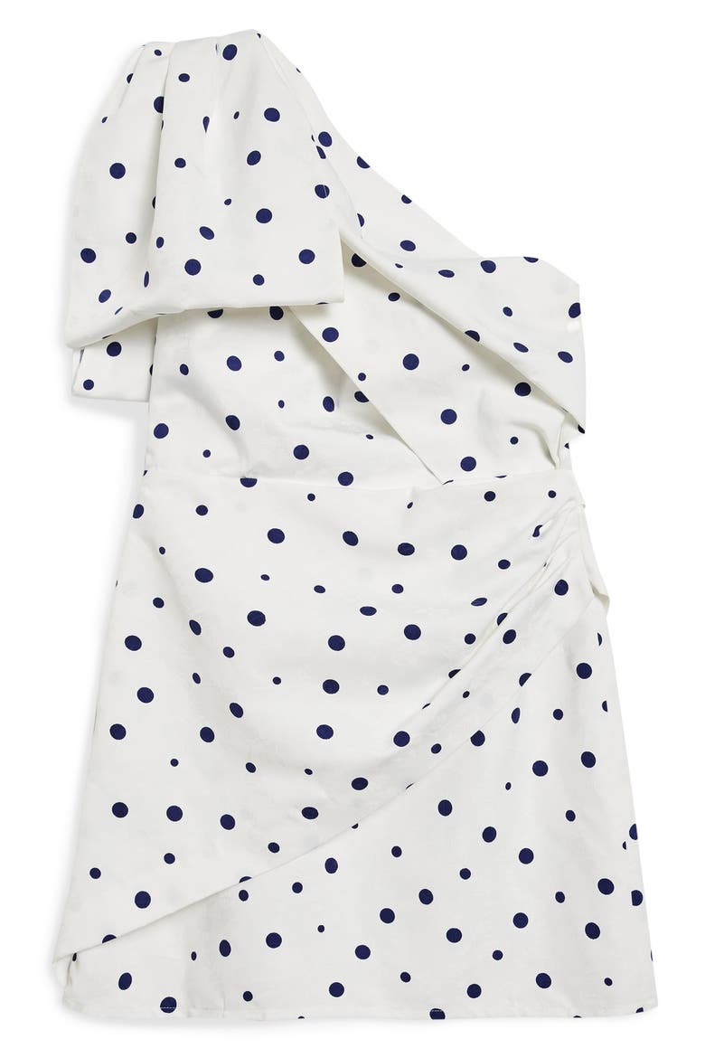 Dot One-Shoulder Bow Minidress, Alternate, color, WHITE MULTI
