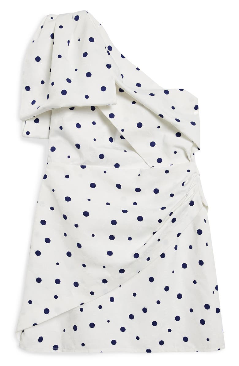 Topshop Dot One-Shoulder Bow Minidress, Alternate, color,