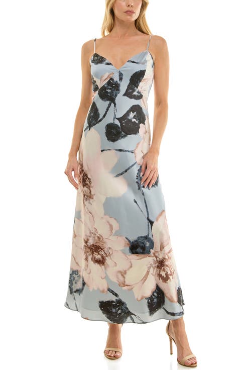 Floral Print Stretch Satin Slipdress