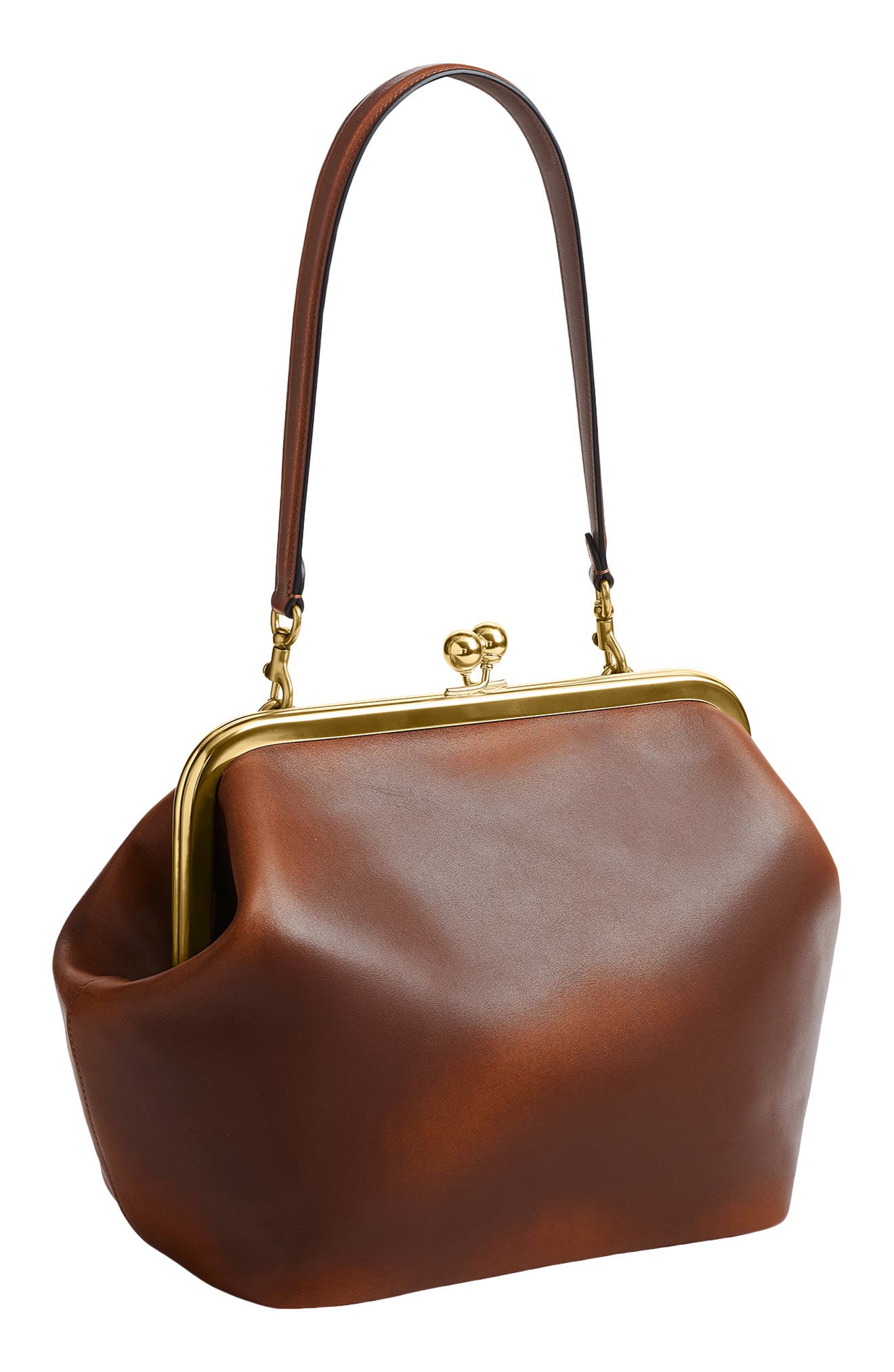 Loved Leather Kisslock Frame Bag, Alternate, color, BROWN