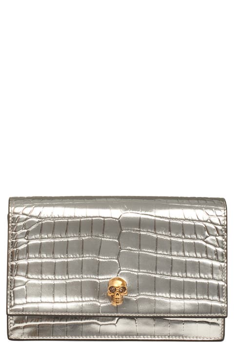 Small Skull Croc Embossed Leather Shoulder Bag