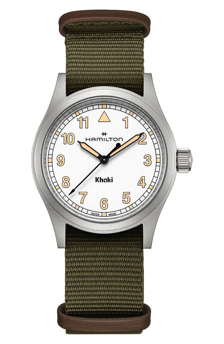 Hamilton Khaki Field NATO Strap Watch, 38mm, Main, color, Green And White