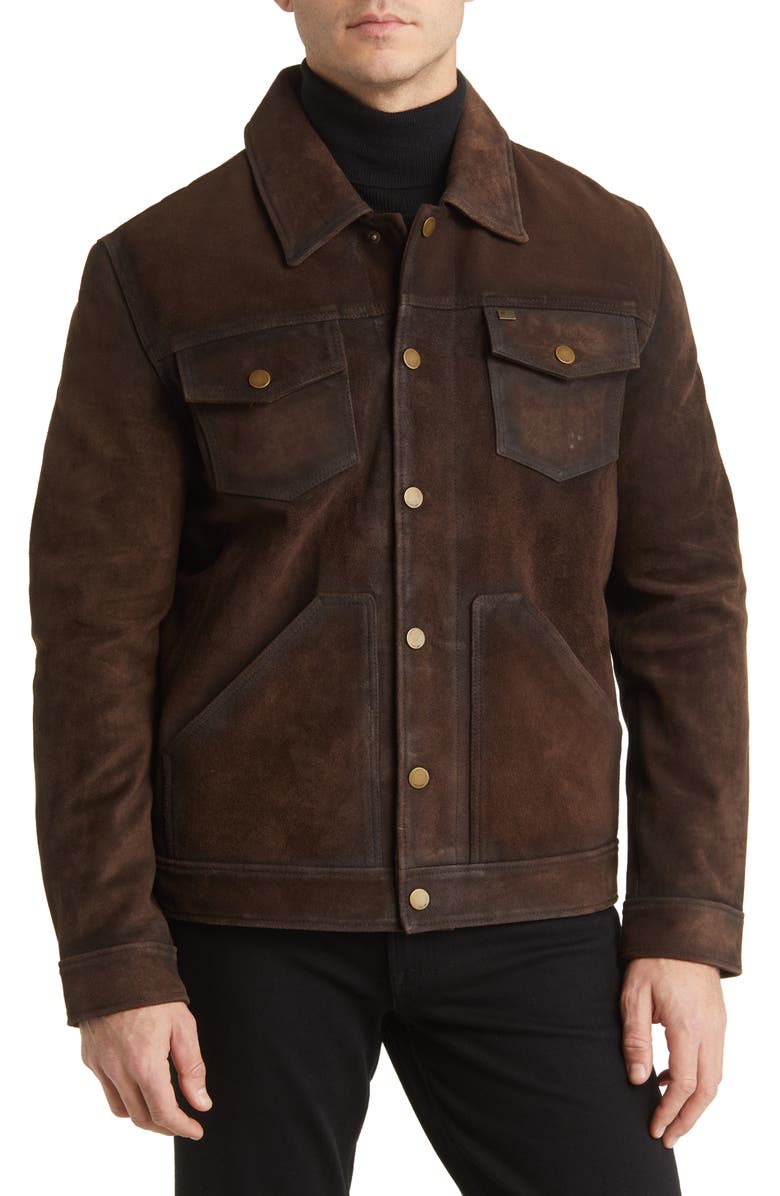 Frye Leather Trucker Jacket, Alternate, color,