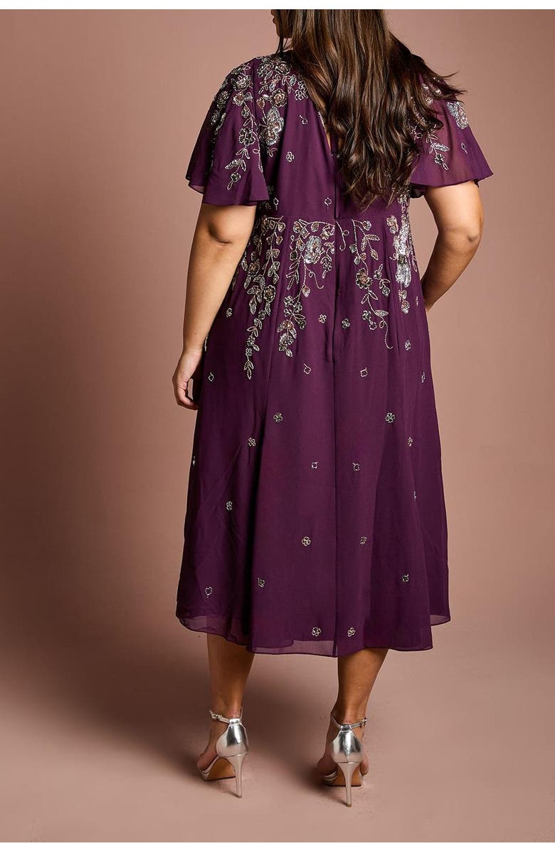 Coast Plus Floral Embellished Midi Dress, Alternate, color, Wine