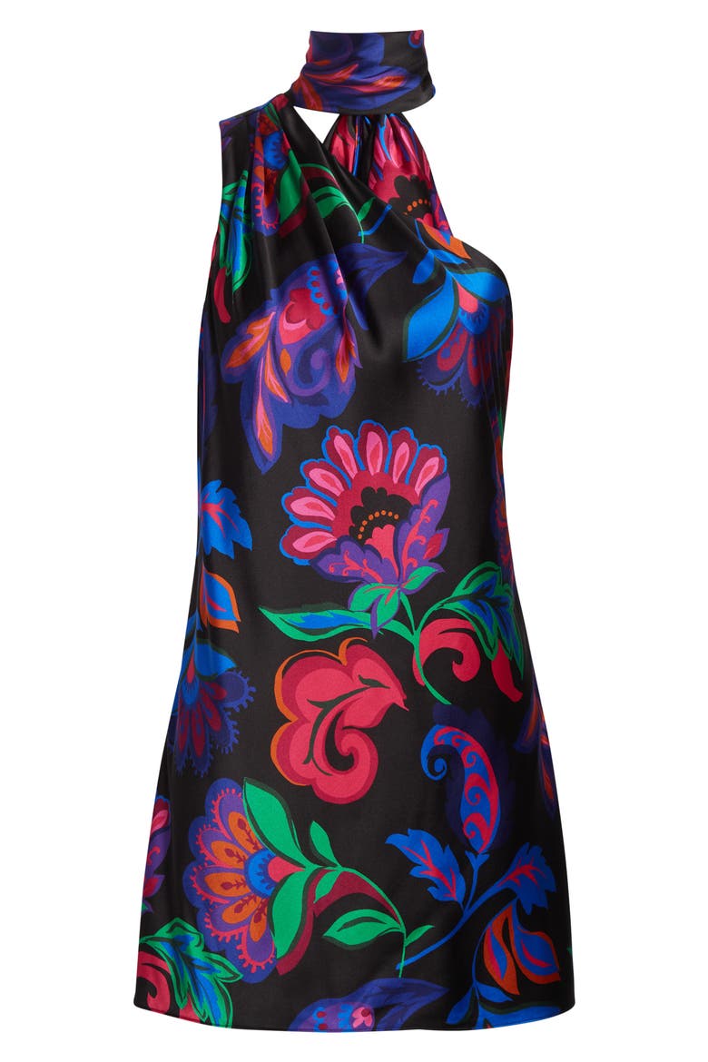 Dolly Asymmetric Stretch Silk Minidress, Alternate, color, BLACK MULTI FLORAL