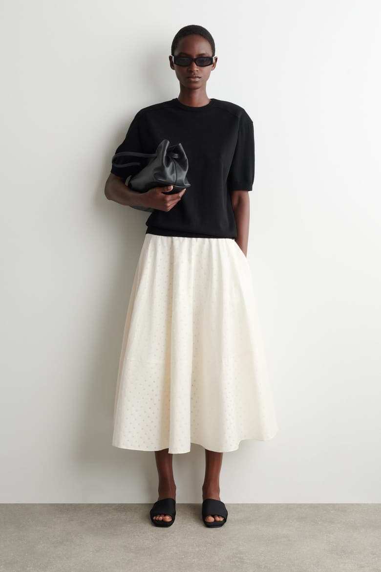 Polka-dot Jacquard Cotton Midi Skirt, Main, color, WHITE / POLKA DOT