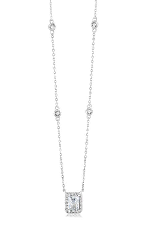 Rectangle Birthstone Cubic Zirconia Pendant Necklace