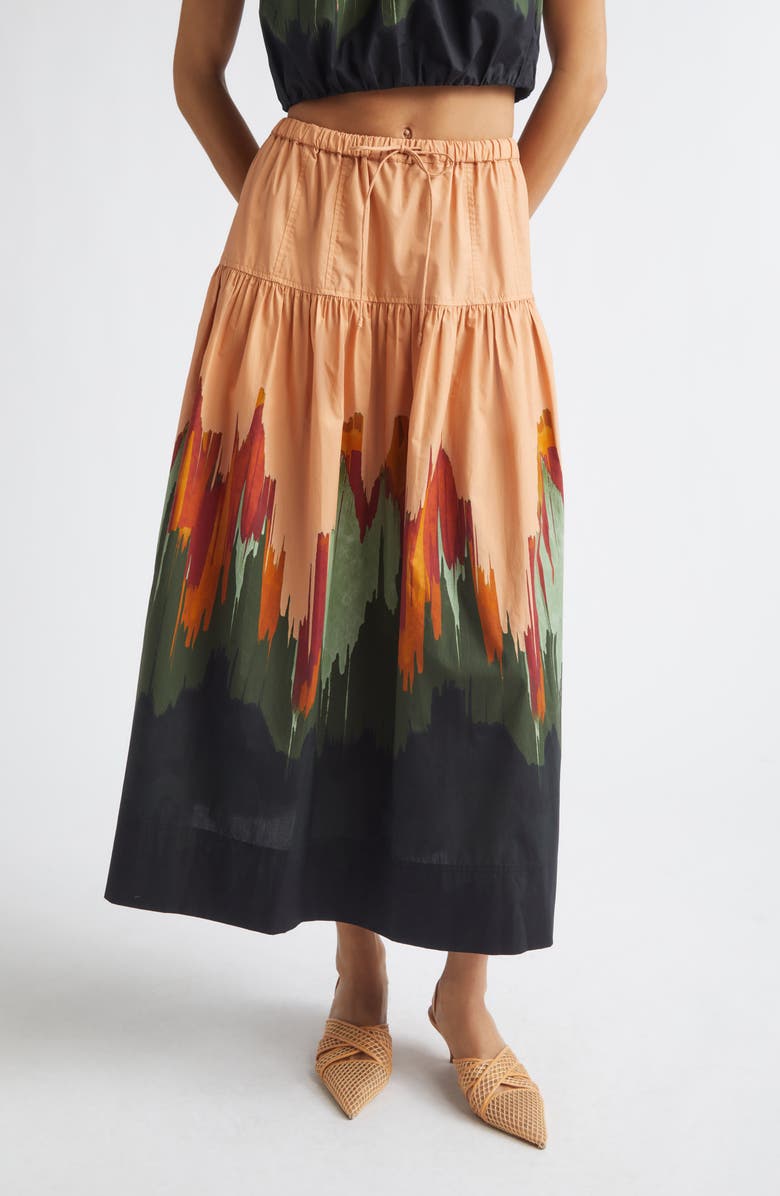 Ulla Johnson Theodora Tiered Cotton Maxi Skirt, Main, color, Agate