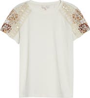 Ramy Brook Tyler Sequin Embroidery Detail Cotton T-Shirt