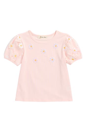 Doe A Dear Kids' Floral Sequin Mesh Sleeve T-shirt In Pink
