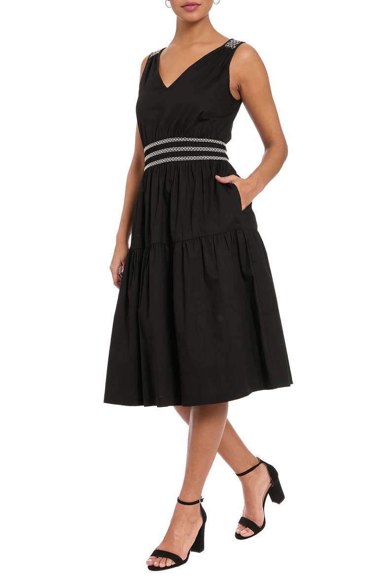 Shirred Stretch Cotton Sundress, Alternate, color, BLACK