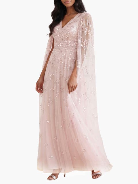 Freesia Shimmer Cape Sleeve Ankle Gown