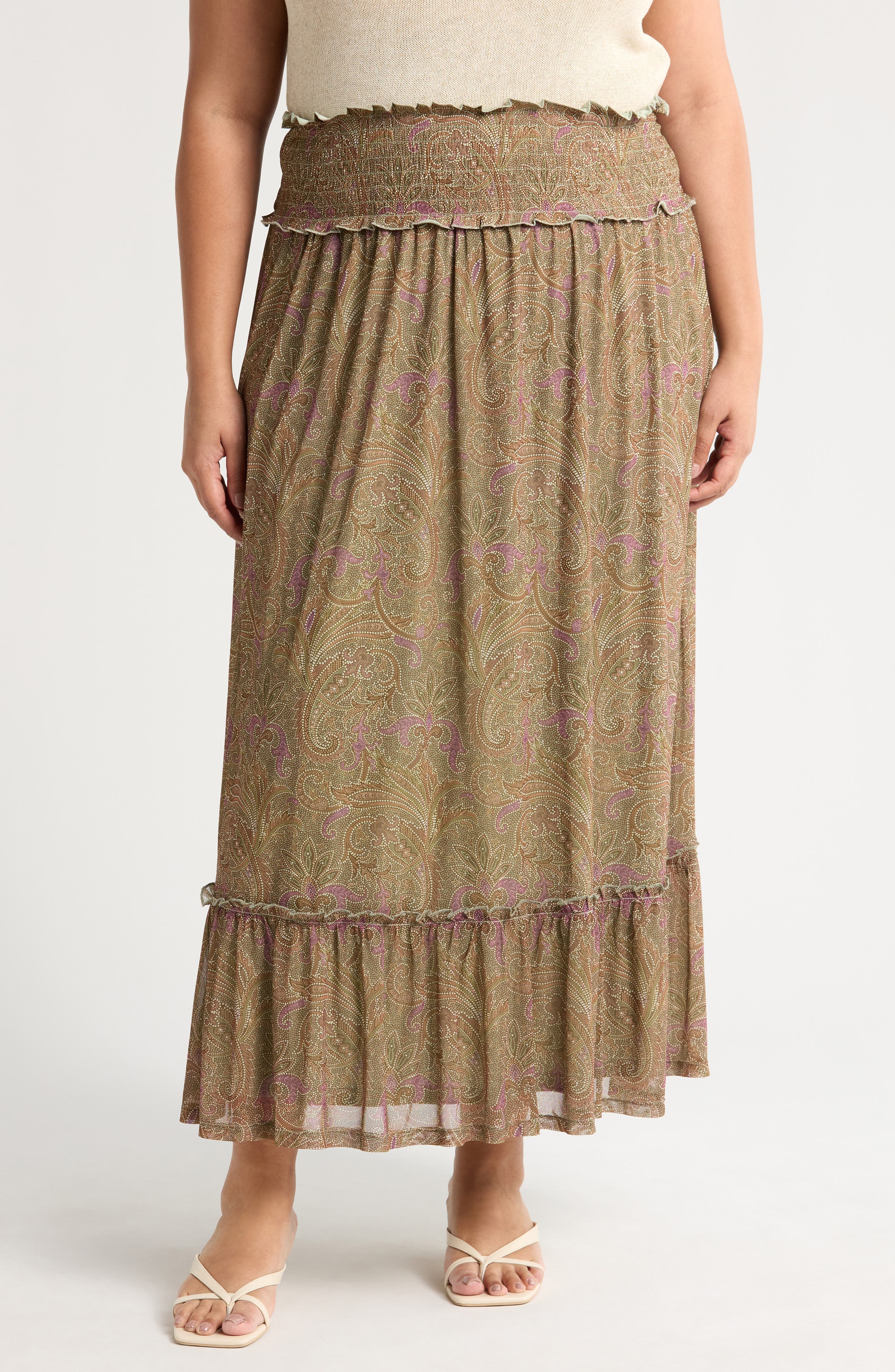 DR2 by Daniel Rainn Paisley Smocked Waist Maxi Skirt